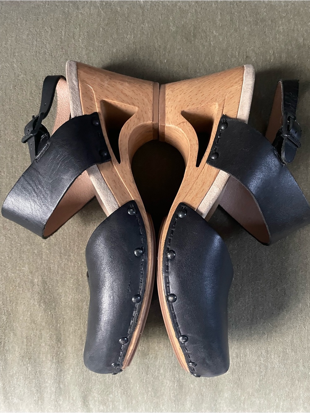 Dansko Black Leather Clogs with Wooden Heel - Picture 4 of 6